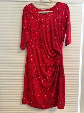 NIC+ZOE Red Printed Ruched Midi Dress size L